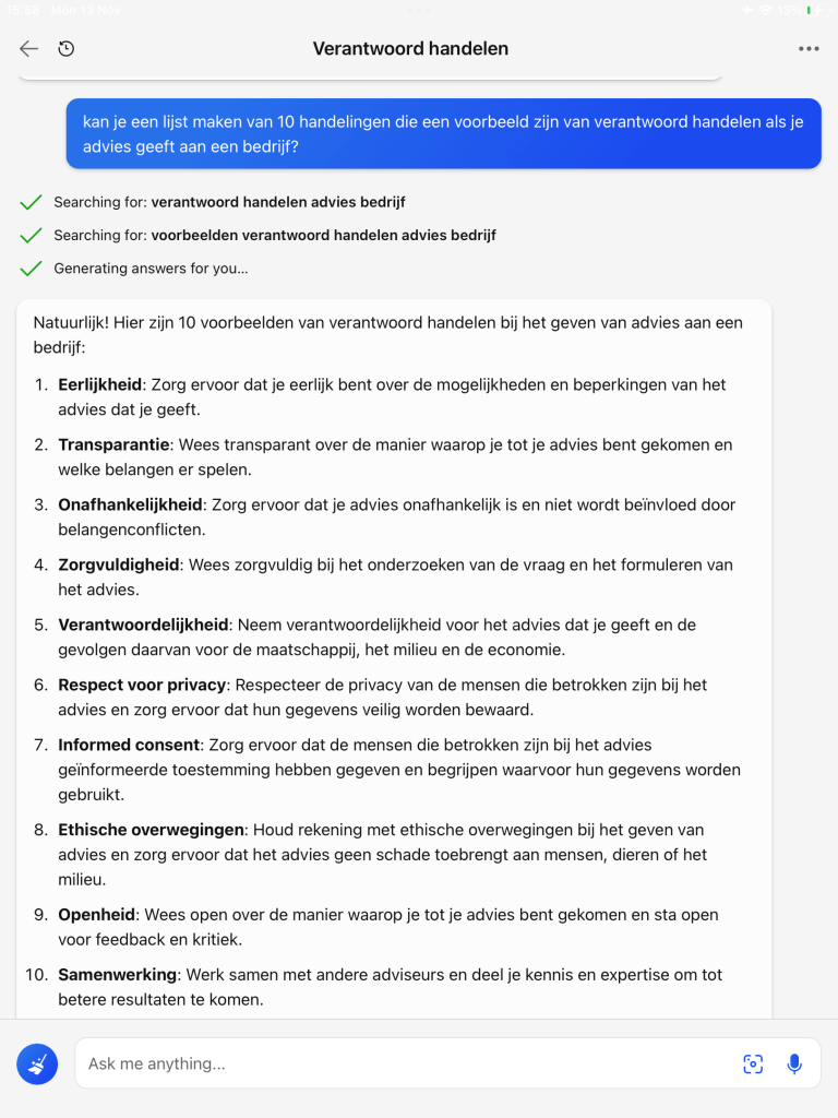 BingChat en advies over verantwoord advies.
